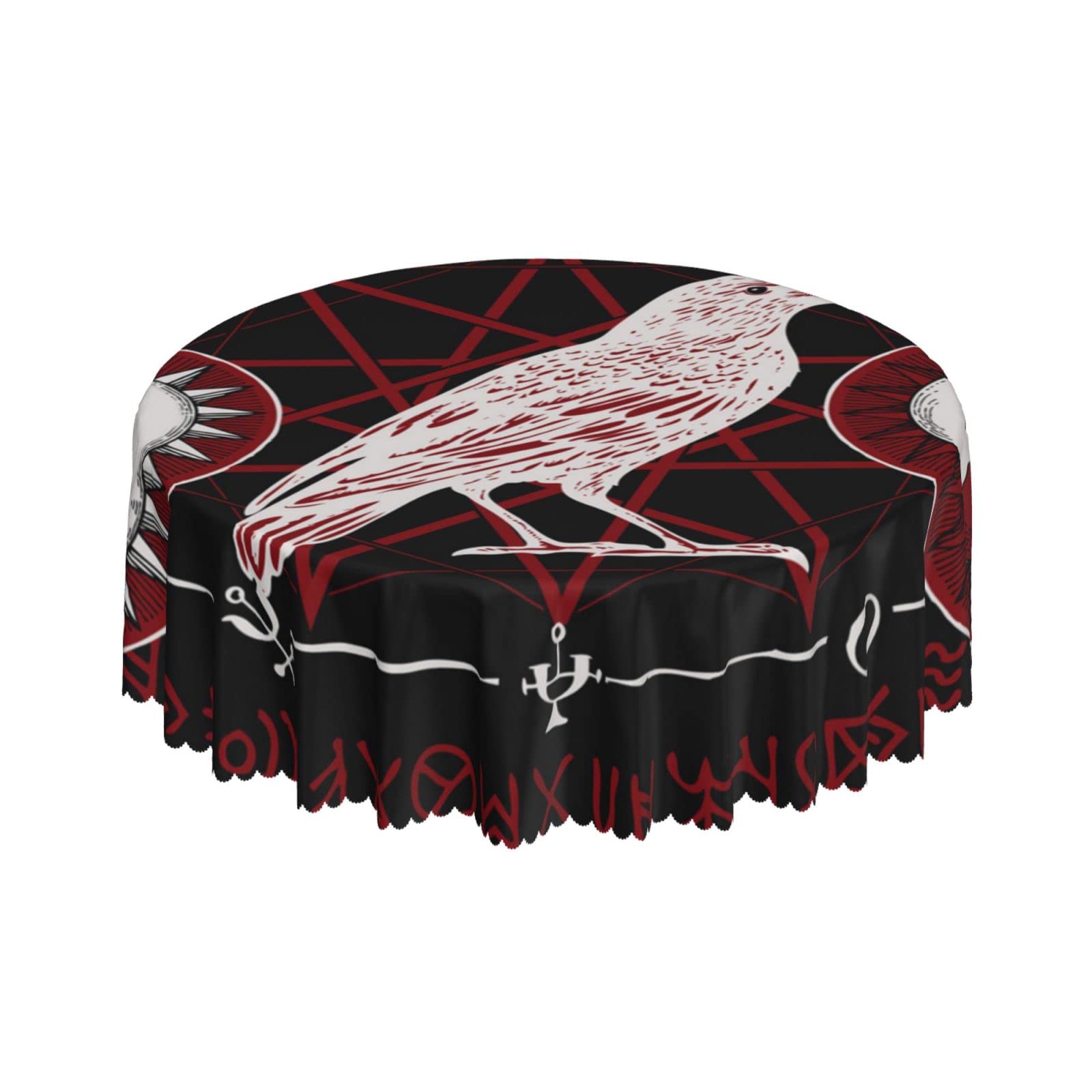 Lsjuee Occult Crow Sorcery Signs Red Round Tablecloth 60 Inch Printed Washable Tablecloth for Dining Party Holiday Fall Home Decorative
