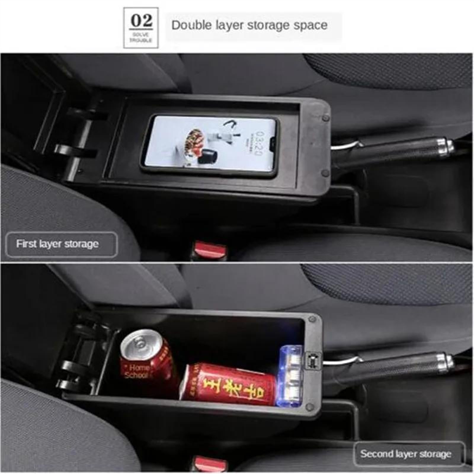 Scatola Bracciolo Con Supporto Multifunzionale Accessori Per La Modifica Degli Interni Dell'auto Imbottiti In PU Per C-elysee Consolle centrale(A2 Black line NO USB)