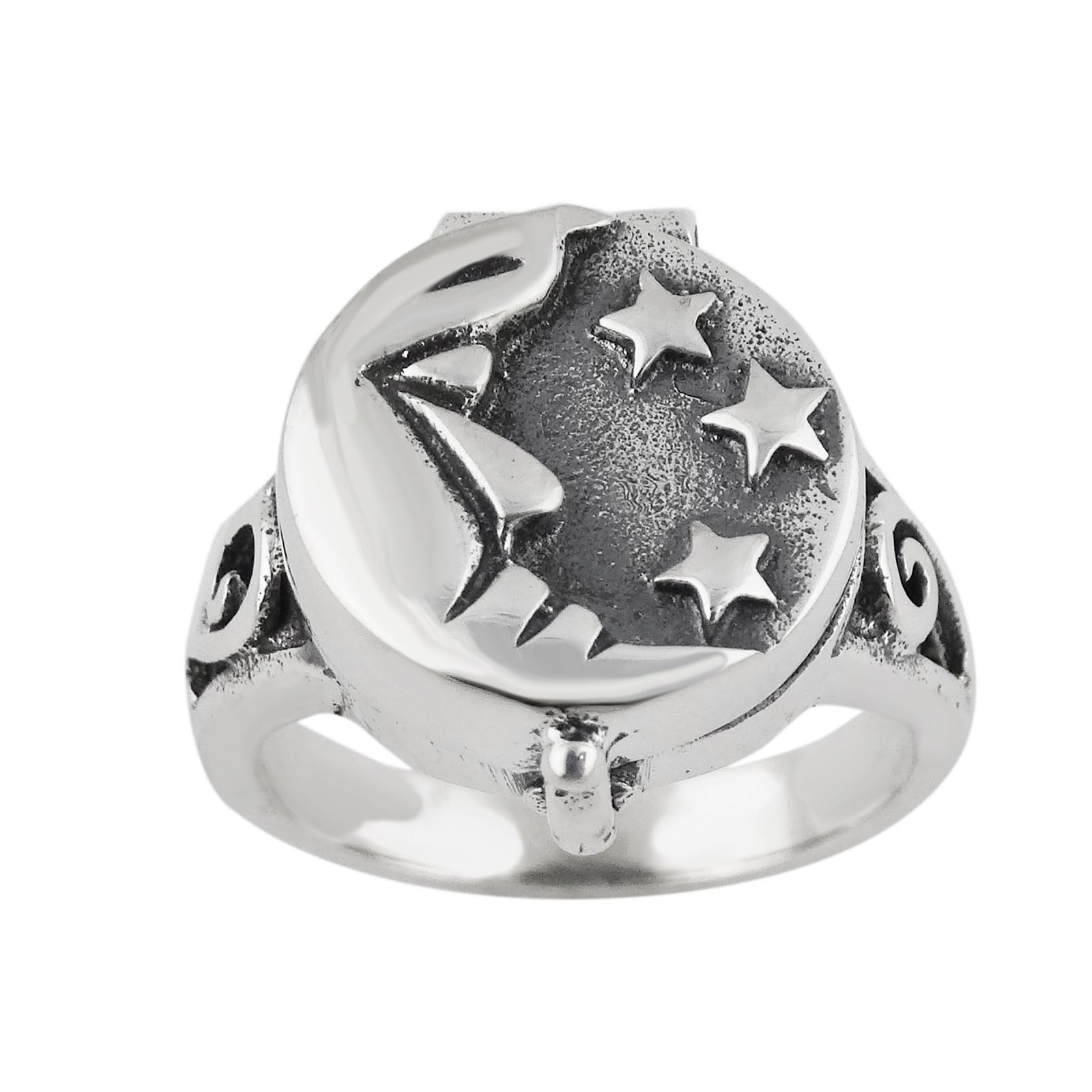 FashionJunkie4Life Sterling Silver Crescent Moon and Stars Poison Ring