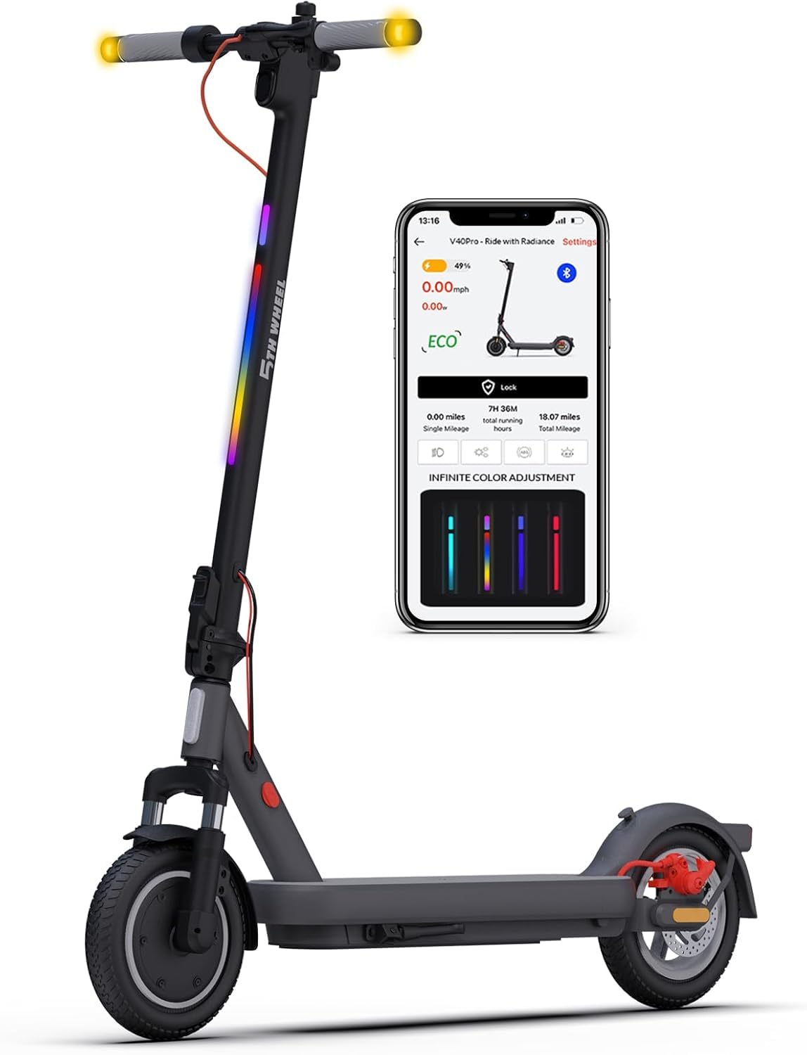 5TH WHEEL V40 PRO Adult Electric Scooter 10 Solid Tires 800W Peak Motor 20Mph Top Speed 24 9Miles