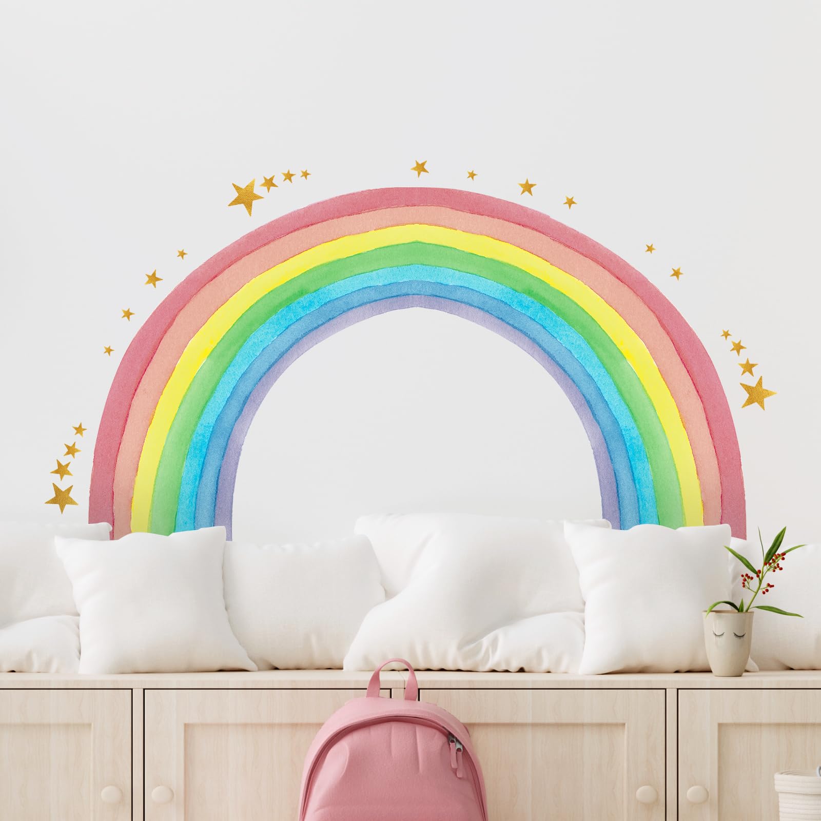 Supzone Large Half Rainbow Wall Stickers Colorful Rainbow Stars Wall Decals DIY Vinyl Mural Art for Girls Baby Nursery Bedroom Playroom Home Decoration