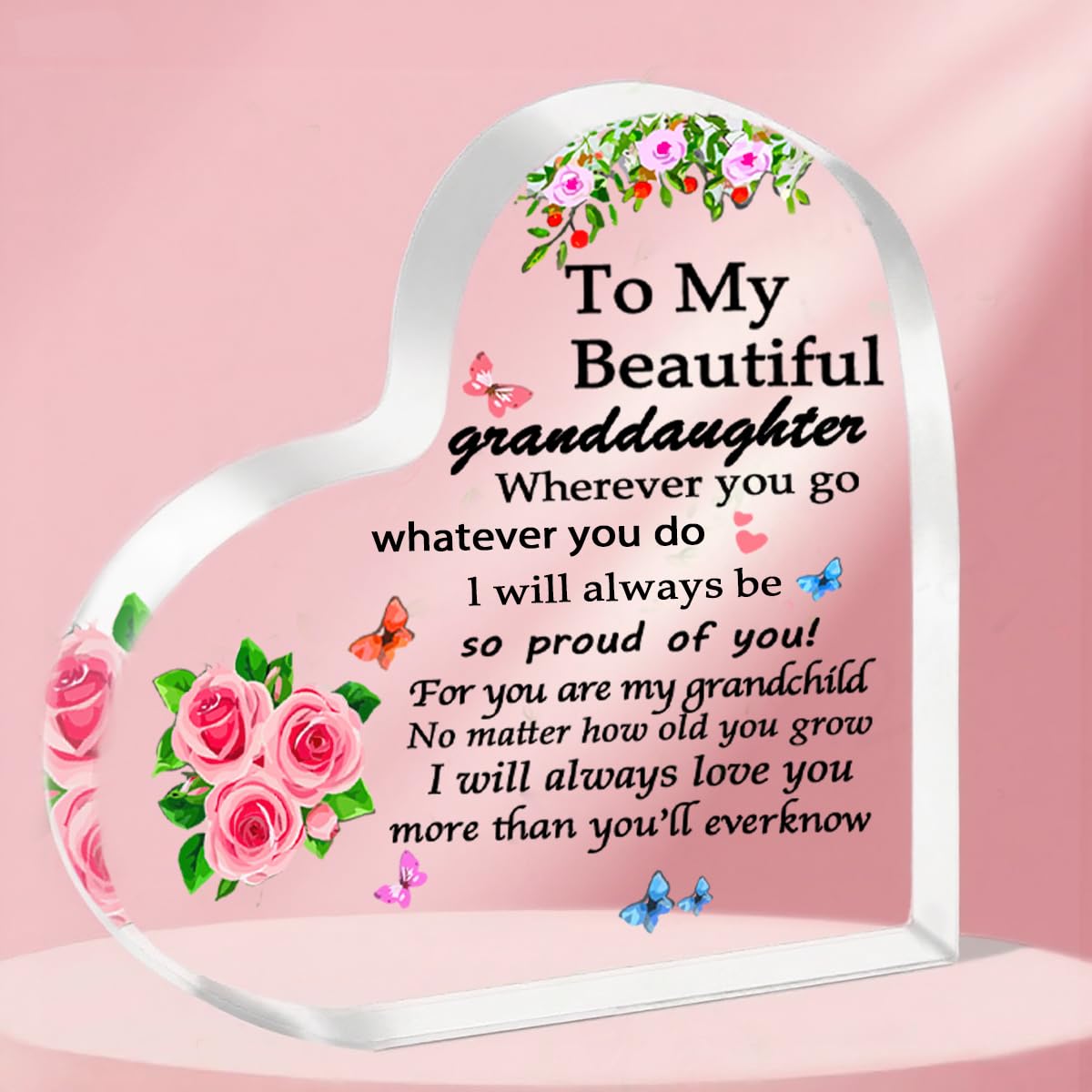 Granddaughter Gifts Granddaughter Heart Shaped Acrylic Plaque Birthday Gifts from Nany Grandad,Granddaughter Christmas Graduation Gift Ideas
