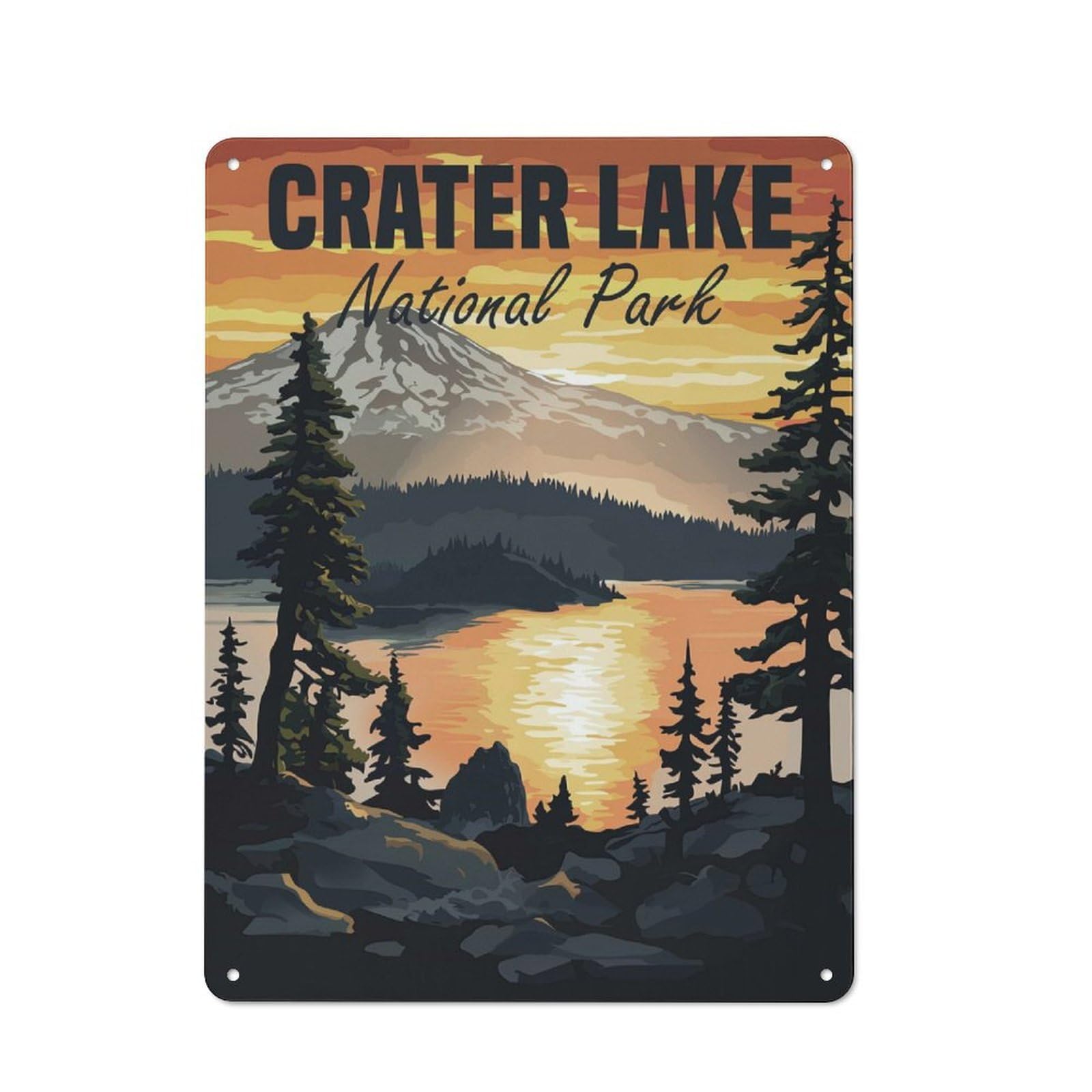 Junmoney Crater Lake National Park Sunset Rustic Tin Sign 40X30cm, Shed Style Utility Space Decor For Patio Bar, Workshop, Shed Or Kitchen