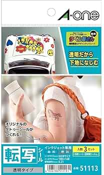 (未使用･未開封品)　エーワン 転写 タトゥーシール 透明 はがきサイズ 3シート 51113 gsx453j 転写シール 透明タイプ（はがきサイズ ノーカット）5シート入