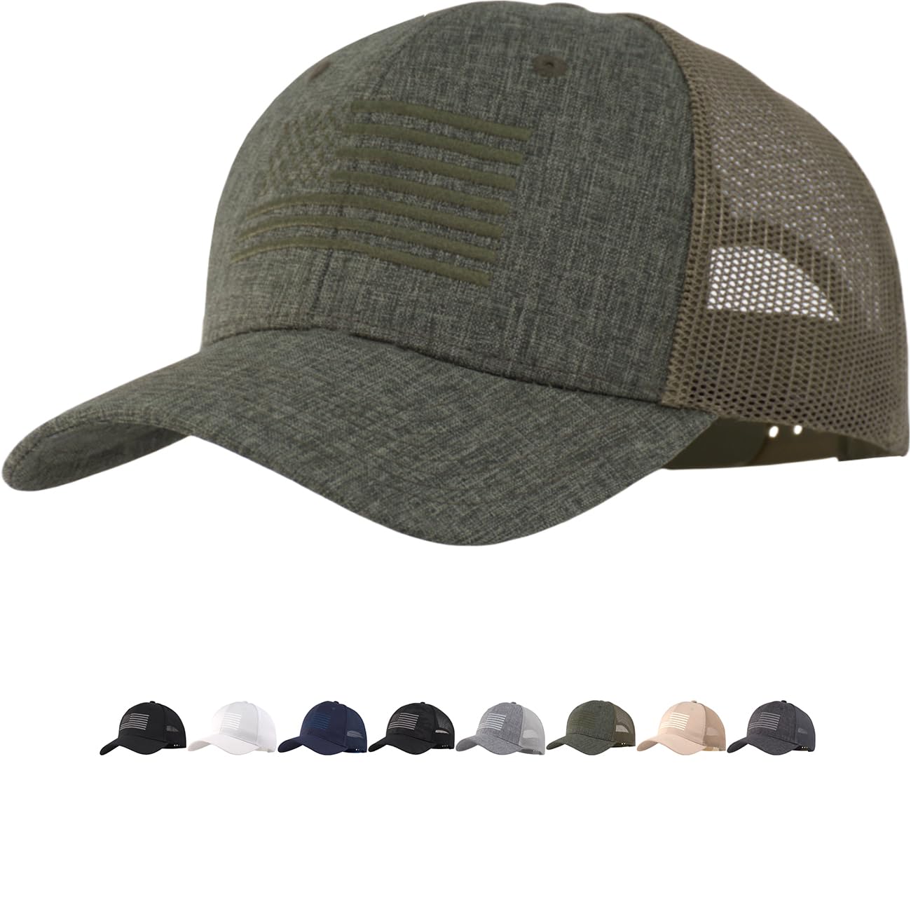 American Flag Trucker Cap, Regular &amp; XL-3XL, Big Head Snapback Patriotic Baseball Hat (Up to Size 8)