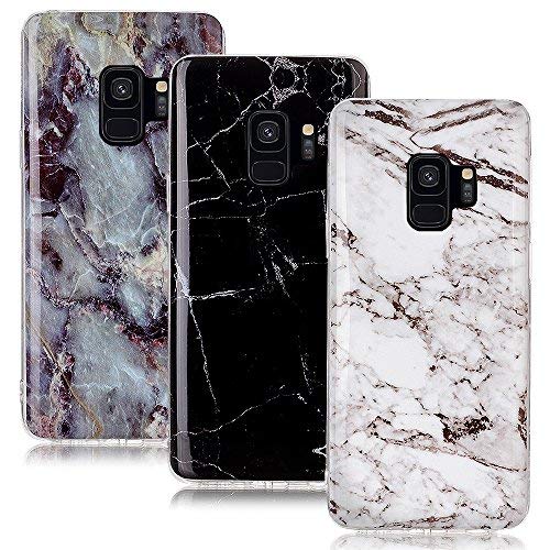 CLM-Tech 3 x Case for Samsung Galaxy S9, TPU Silicone Skin Rubber Back-Cover, 3in1 Set Mobile phone Case, Marble black white multicoloured