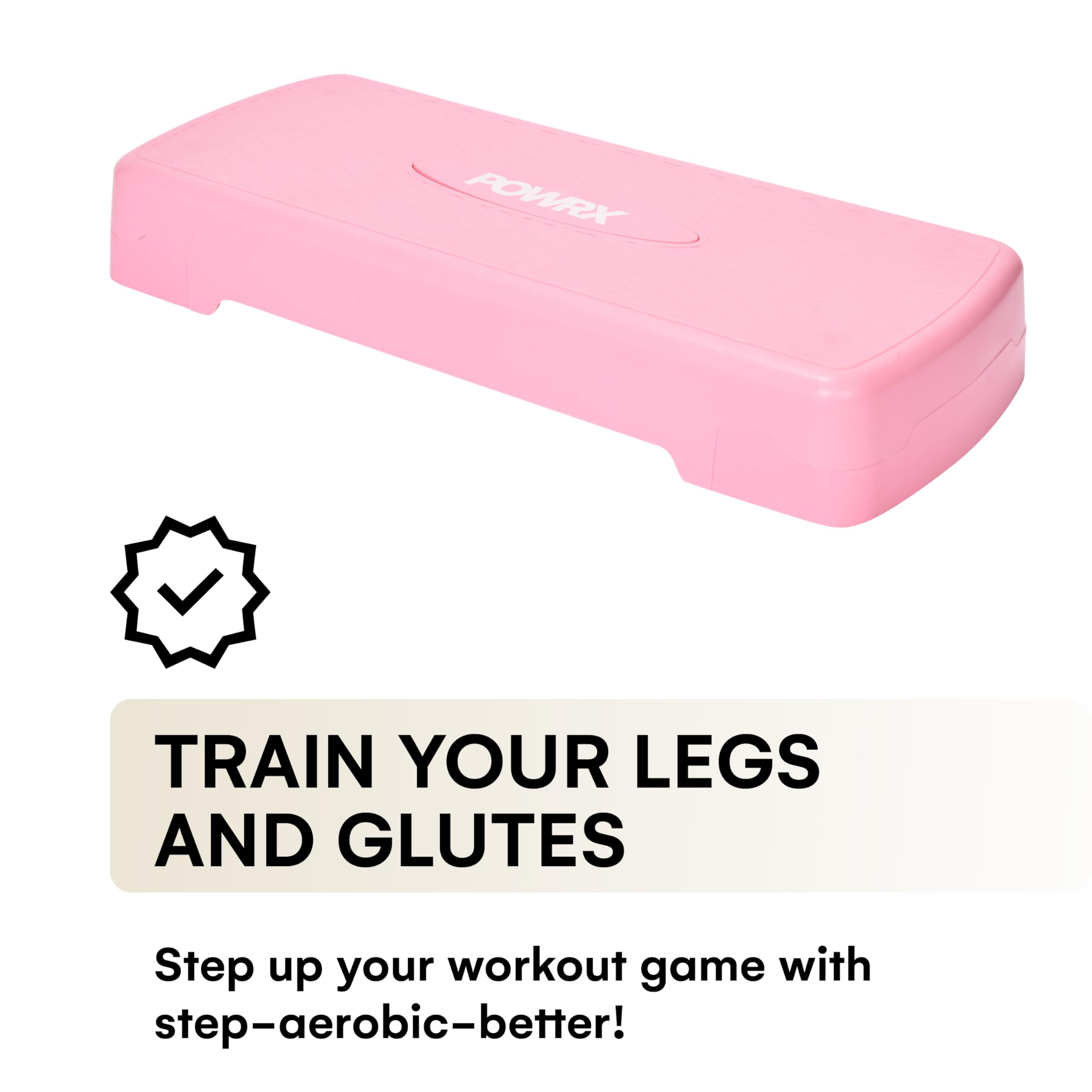 POWRX Step Board d'aérobic Step Board - Hauteur réglable - Appareil de fitness pour la maison - Step Aerobic Board avec tapis antidérapant - Convient pour tous les âges - 68 x 28 cm - Rose