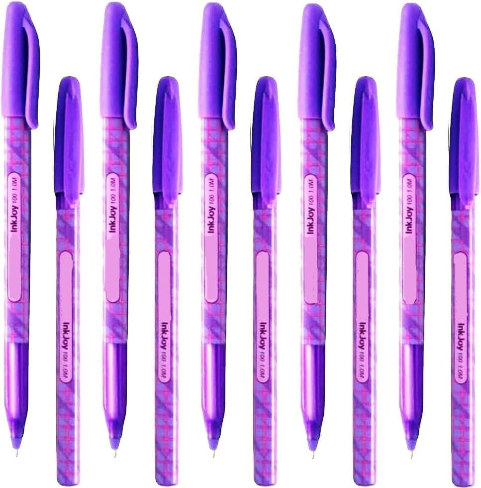 10 x Papermate Inkjoy 100ST Ballpoint Pens | 1.0mm Medium Point Nib | Quick-Drying, Smudge-Free Ink | Purple - Loose in Plain Packaging
