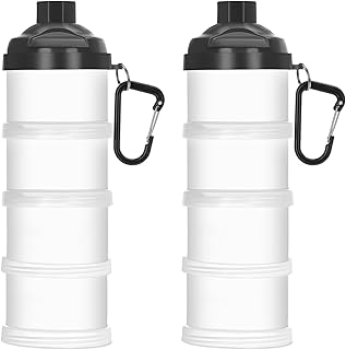 Baderke 2 Pcs Protein Powder Travel Container with Funnels Stand, 4 Layers Stackable Travel Powder Container Formula Supplement Organizer Storage Holder for Workout Fitness(Black)