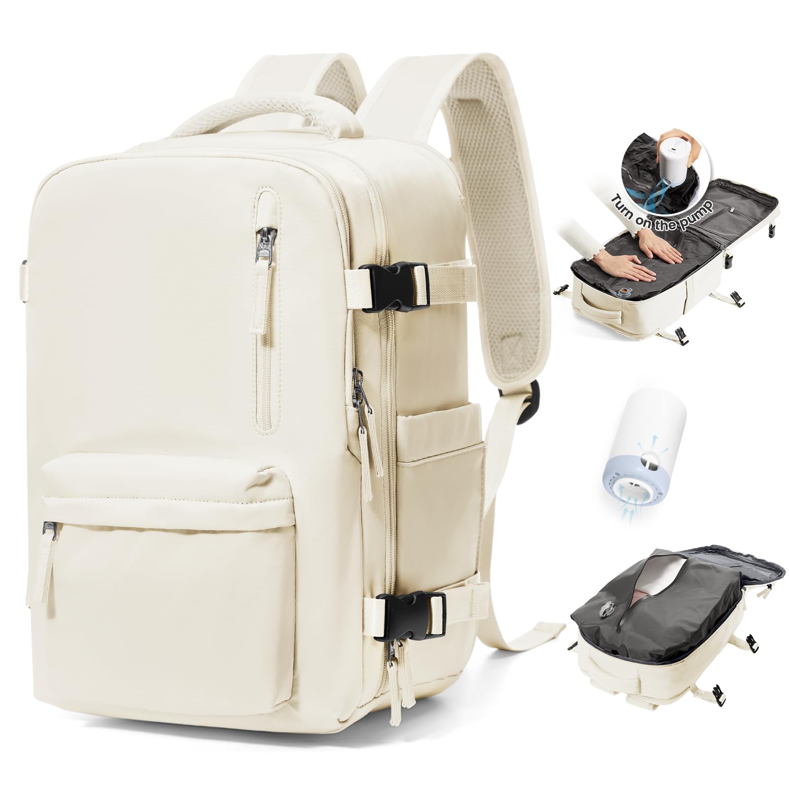 BJLFS Zaino da Viaggio con Sottovuoto 40x30x20 Bagaglio a mano 40x20x25 Ryanair con Pompa Borse da Cabina per Easyjet 45x36x20 con compressione sottovuoto,Zaino Casual per laptop da 14 pollici