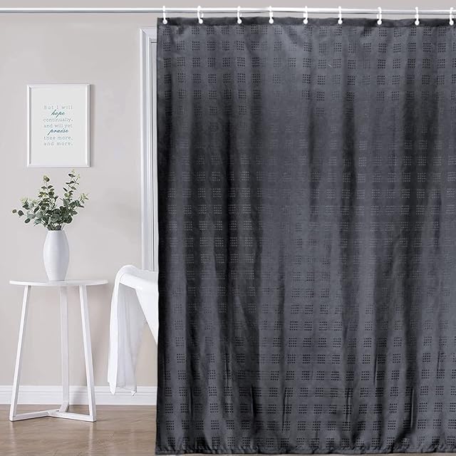 YISURE Black Jacquard Shower Curtain, Waterproof Fabric Shower Curtain with Magnets Weighted Bottom and Plastic Hooks 180 W x 180 Lcm
