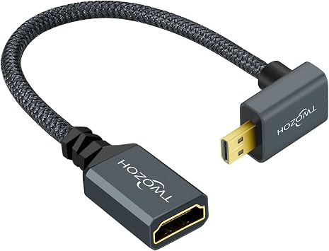 Twozoh Up Angled Micro HDMI to HDMI Adapter Cable 0.6FT, Nylon Braided 270Degree Micro HDMI Male to HDMI Female Cable Support 4K@60Hz 1080p