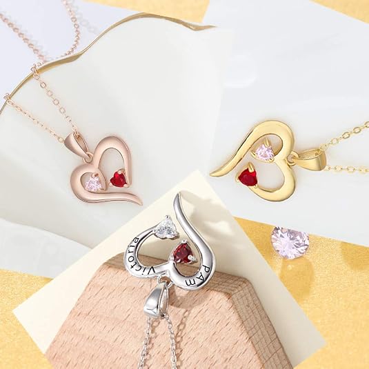 Collier Personnalisé Double Cœur Avec Prénom - Bijou Gravure Pour Maman, Fille, Amie - Cadeau Noël, Fête Des Mères, Anniversaire - 12