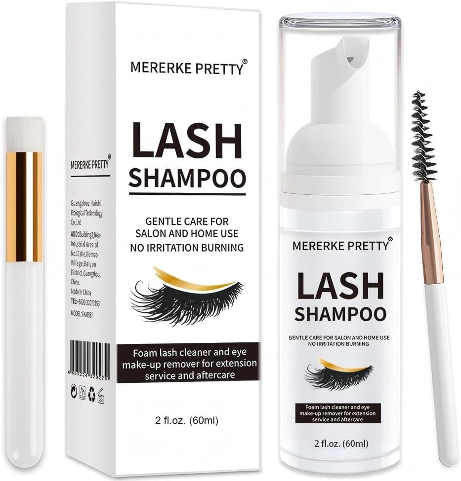 Eyelash Extension Shampoo 60 ml + Brush - Eyelid Foaming Cleanser - Sensitive Paraben & Sulfate Free - Eyelash Wash and Lash Bath for Extensions - Salon Use and Home Care