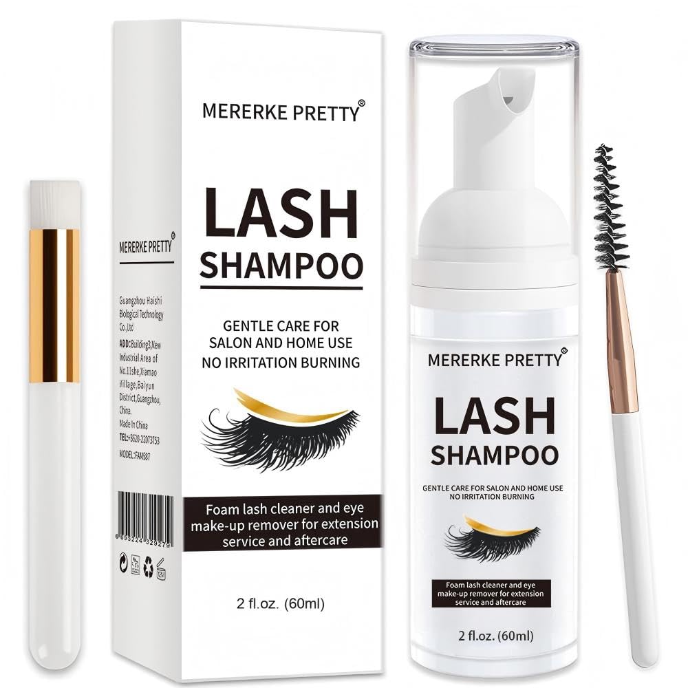 Shampoo per extension ciglia 50 ml + pennello - Detergente schiumogeno per palpebre sensibili - Senza parabeni e solfati - Lavaggio ciglia e bagno per extension- Kit Professionale per Salone e Casa