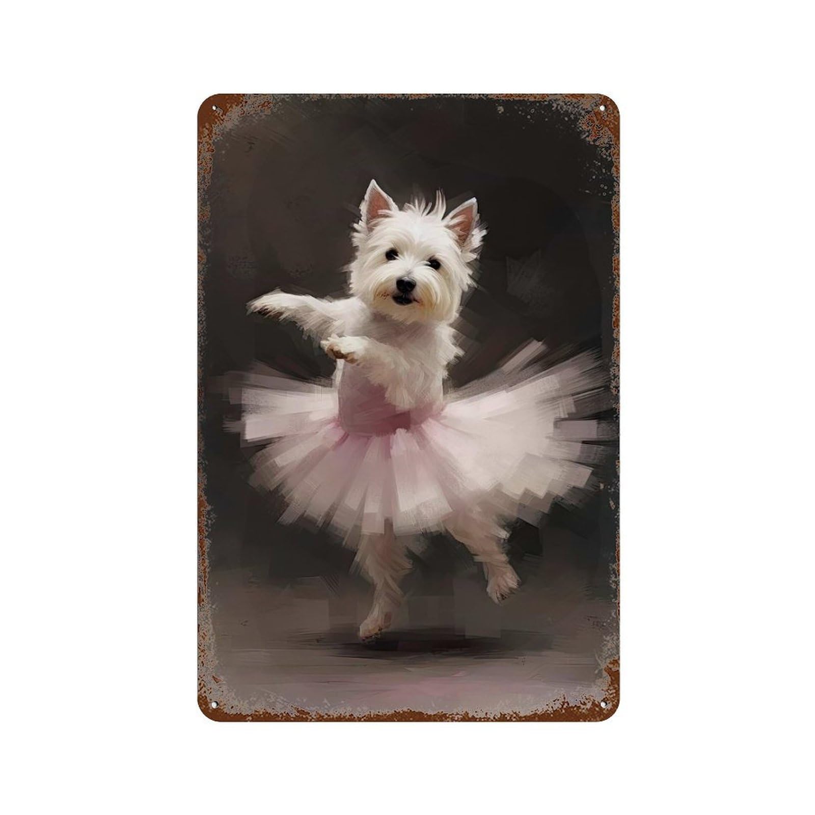 Westie Dog Ballerina 11.8"x7.9" Retro Metal Sign, Industrial Home Decor for Basement, Hobby Room And Garage Decor
