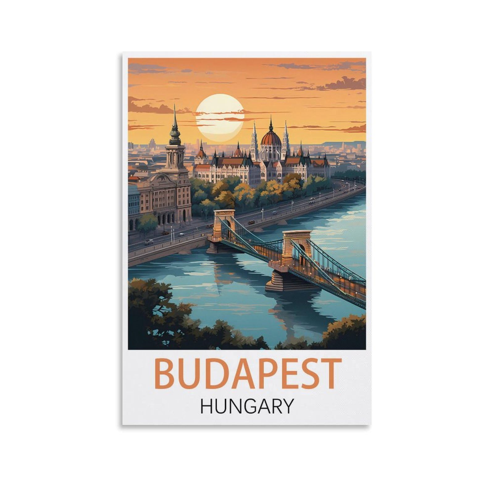 Zbbggoz Unframe-Style Budapest Hungary Vintage Travel Poster 08X12inch(20X30cm) Canvas Wall Posters And Art Picture Print Modern Family Bedroom Decor