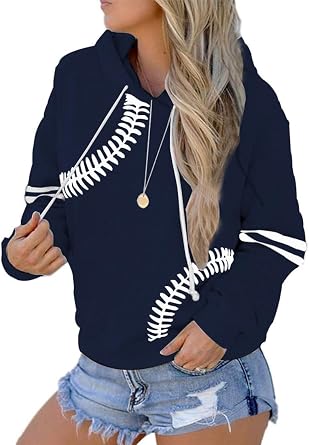 Womens Baseball Hoodie Casual Long Sleeve Baseball Mom Sweatshirt