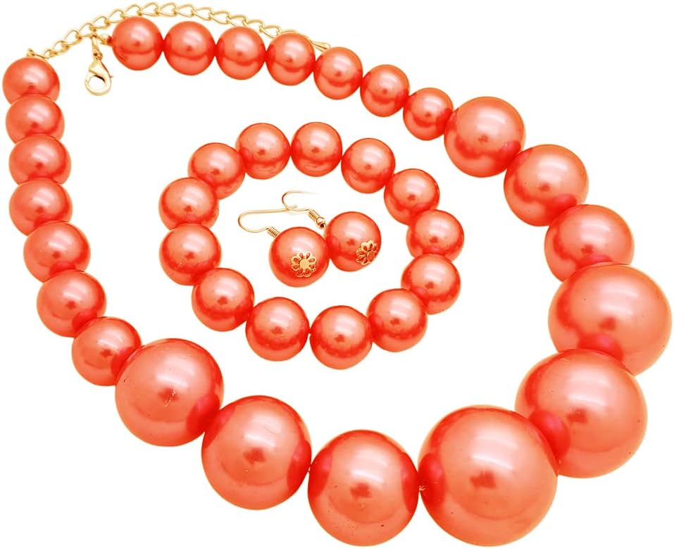 Women's Chunky Large Simulated Pearl Statement Necklace, Bracelet, Earring Set - Image 4
