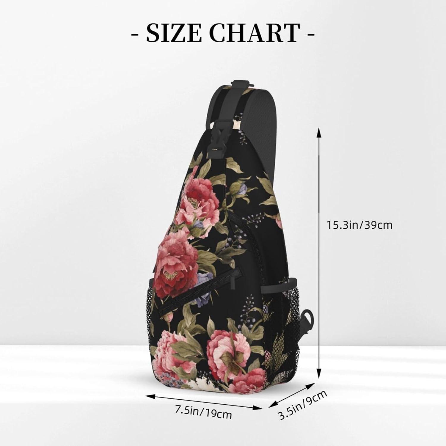 Dark Vintage Floral Pattern Sling Bag for Women Men Watercolor Peonies and Delphinium Crossbody Backpack Cute Spring Flower Print Sling Backpack Casual Shoulder Bag Travel Hiking Daypack