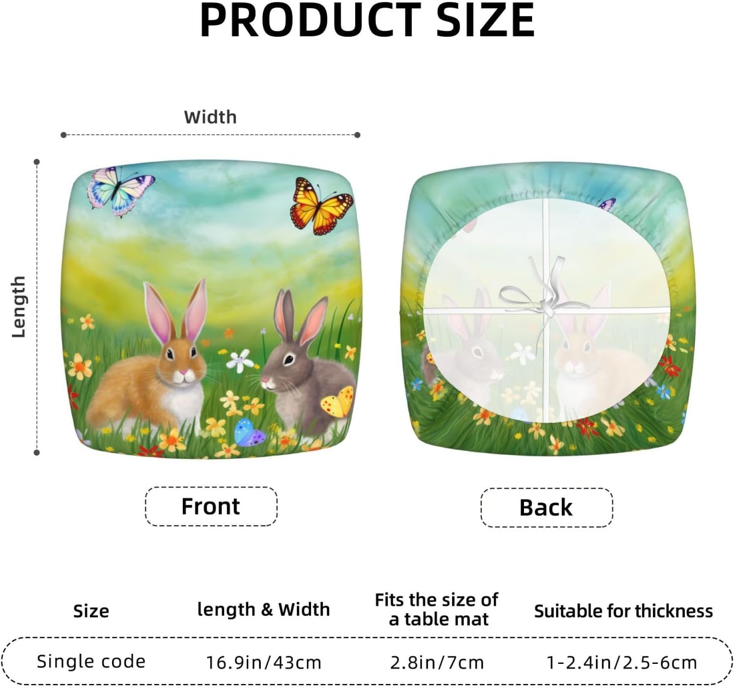 Square Chair Seat Covers 16.9" Six Piece, Easter Bunny Eggs Spring Butterfly Stretch Fitted Couch Cushion Cover Replacement Removable, Chair Slipcovers for Party Office Decoration
