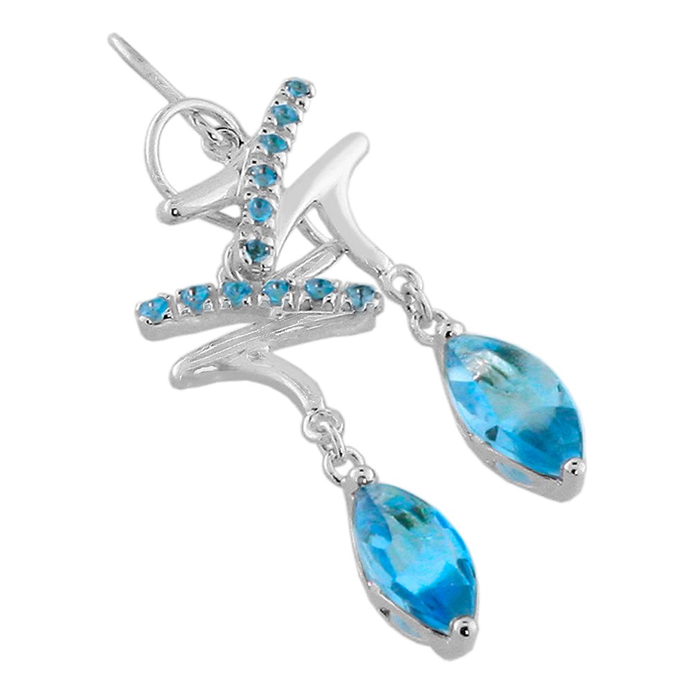 Sterling Silver Zigzag and Drop Dangle Earrings with Simulated Blue Topaz