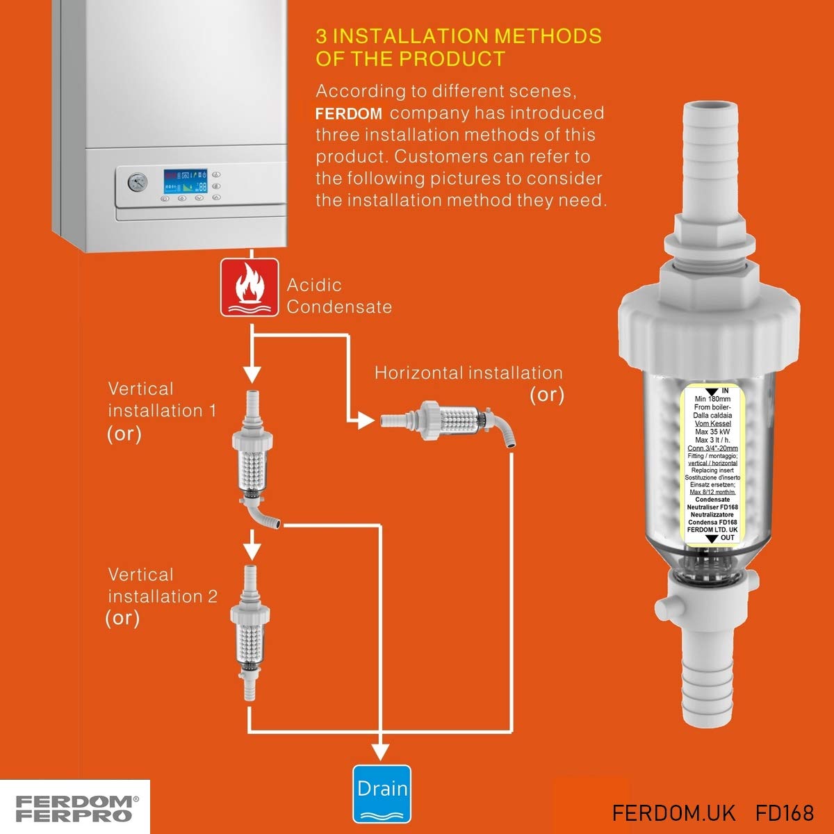 KIT SALVA CALDAIA FD333 Ferdom. 3+ In 1. Filtro Defangatore Magnetico Sottocaldaia + Dosatore Proporzionali Di Polifosfati -Anticalcare e Anticorrosione + Neutralizzatore Di Condensa Acida Di Caldaia