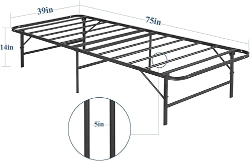 Miniatura 43 de Base de cama Vecelo, de 14 pulgadas, listones de acero resistente Plataforma metálica B,Plataforma plegable,Negro Metálico