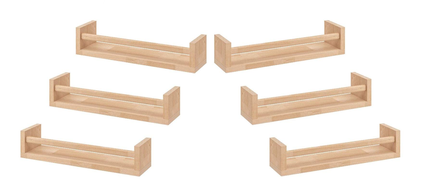 Wooden Spice Rack Nursery Book Holder Kids Shelf Kitchen Bathroom Accessory - Storage Organizer Birch Natural Wood Cookware Kitchen Storage Organisation Rack Holder Spice Racks (Pack Of 6, 60 cm)