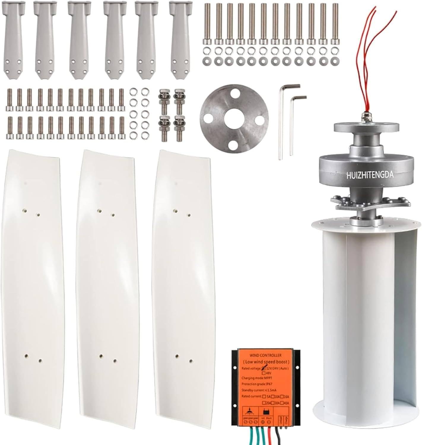 Turbina eolica ad asse verticale da 10000 W 12 V 24 V, turbina eolica a levitazione magnetica permanente ad asse verticale con controller MPPT Set di turbine eoliche verticali per casa o campeggio,12V