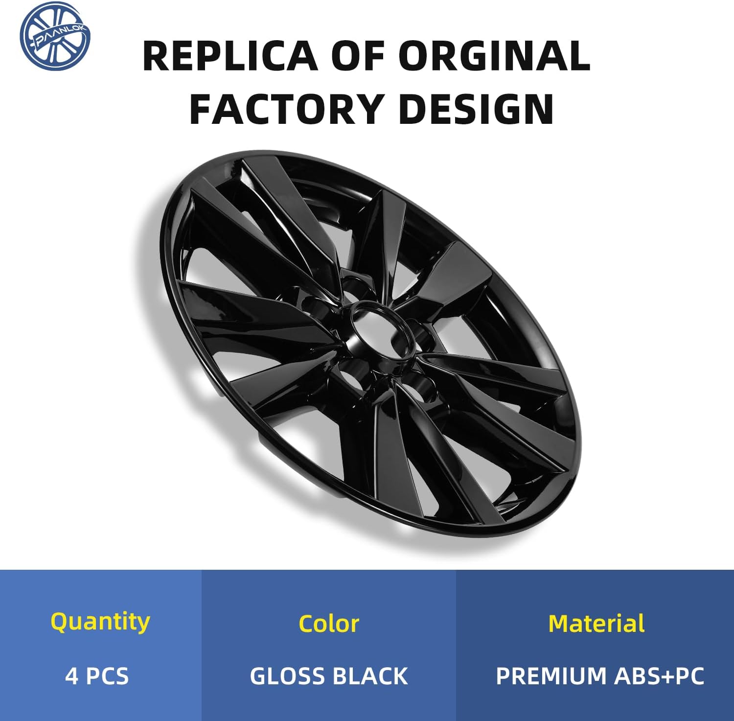 16 Inch ABS Wheel Skins for 2025-2026 Toyota Camry Hybrid LE & Gas LE, Fits OEM Alloy Wheel #42611-AQ010, Gloss Black Snap-On Wheel Covers 4-Pack