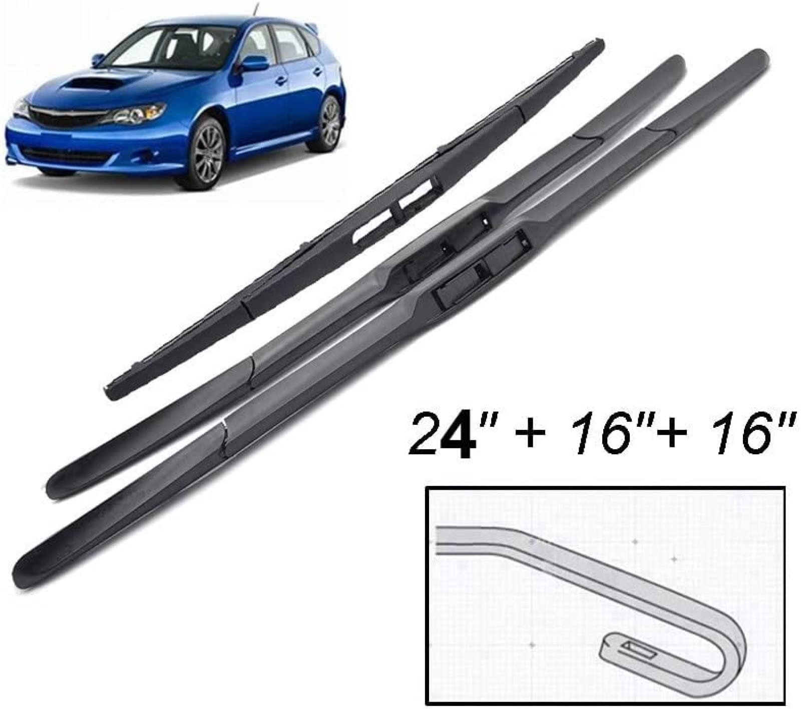 Juego de escobillas de limpiaparabrisas Delanteras y traseras para Subaru Impreza GE GV GH GR 2007 2008 2009 2010 2011 2012 2013 2014 Limpiaparabrisas de 24 "+ 16" + 16 "