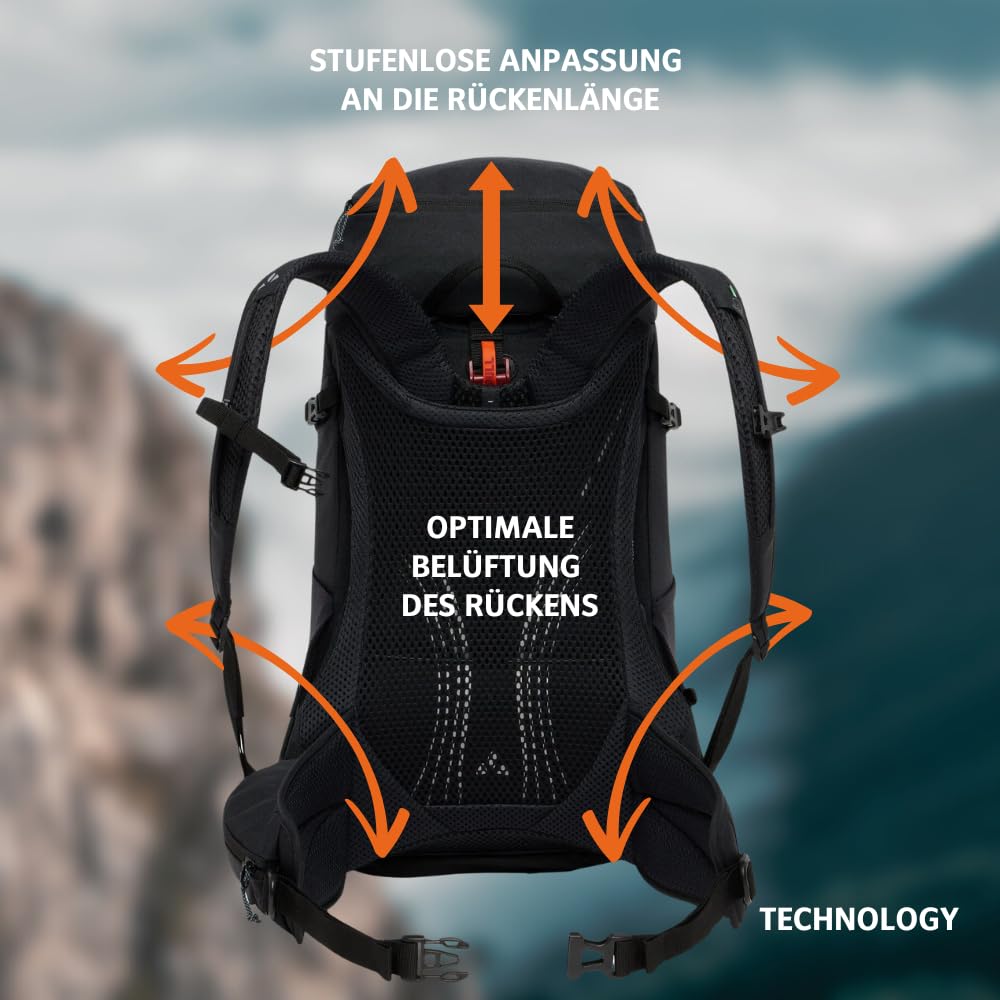 VAUDE Plecak turystyczny dla kobiet i mężczyzn, 24 litry, wentylacja Aeroflex 3D, z paskiem na ramię ErgoShape, pokrowcem przeciwdeszczowym i wykończeniem Eco Finish – na jednodniowe wycieczki