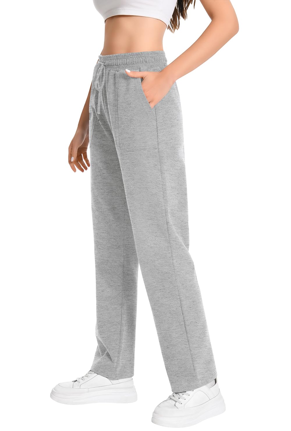 Stretch Womens Sweat Pants Dressy Casual Cotton Women' s Sweatpants Pockets Christmas Yoga Lounge Pajama Pants for Women Athletic Slacks Workout Straight Leg Trousers Joggers Light Grey S