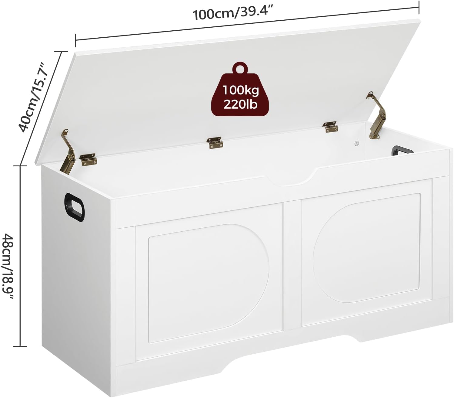 MAHANCRIS Storage Chest, 39.4” Toy Box, Entryway Storage Trunk, Shoe Bench with Storage, Engineered Wood Storage Cabinet with 2 Safety Hinges, Entrance Bench for Living Room, White SCWT2001
