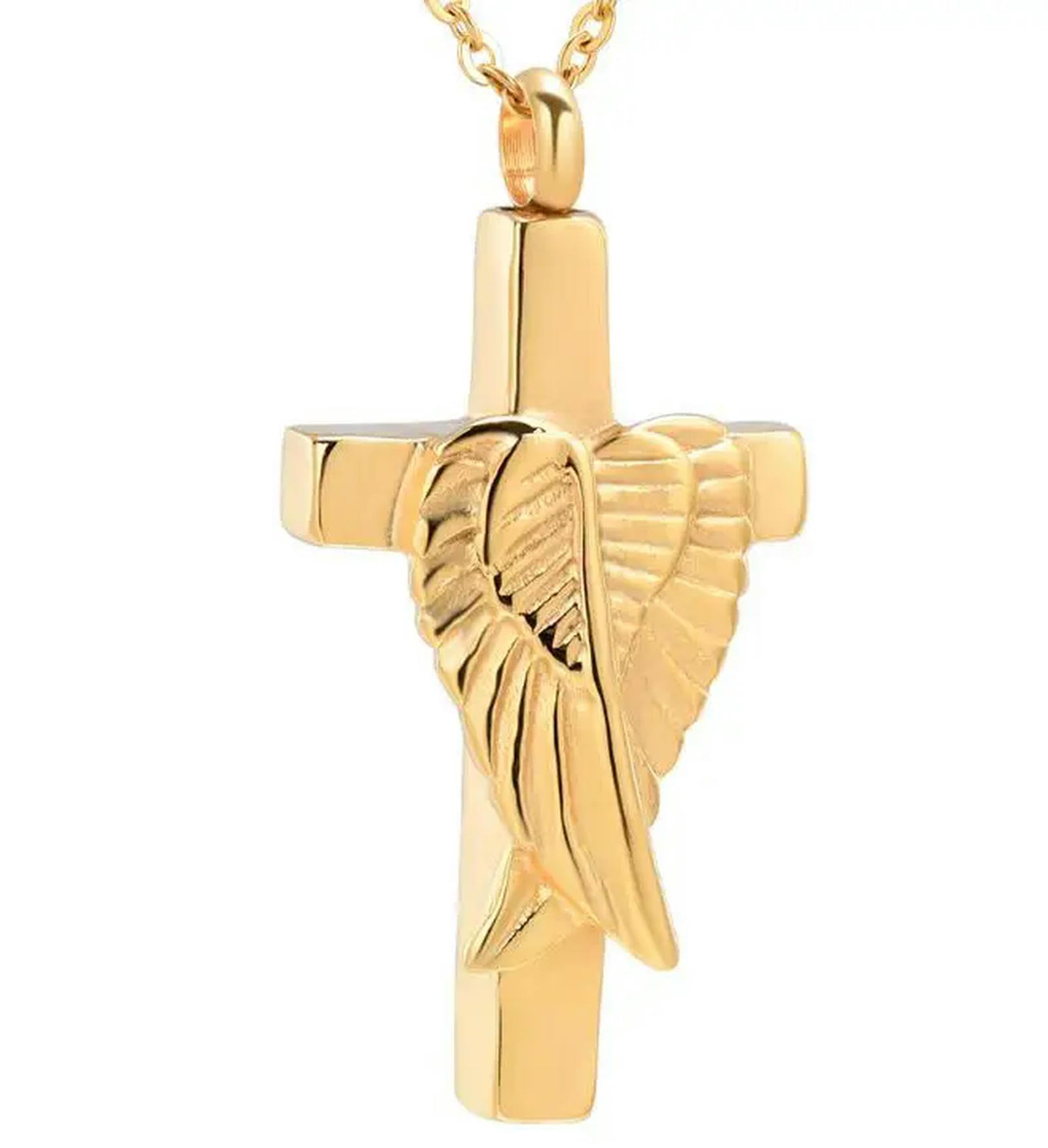 BIAIHQIE Angel Wings Cross Cremation Jewelry - Memorial Urn Necklace Cremation Ashes Keepsake Jewelry Cremation Keepsake-Gold