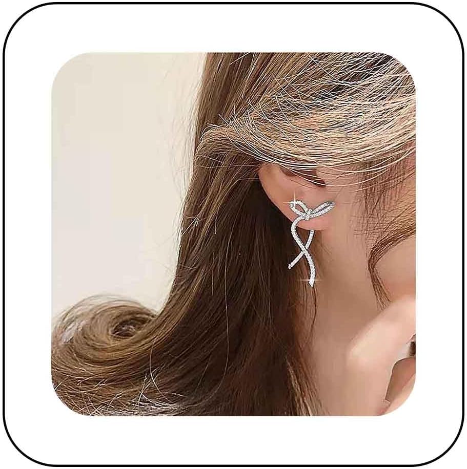 Andelaisi Boho Rhinestone Bow Earrings Gold Crystal Bow Stud Earrings Vintage Crystal Cz Earrings Bling Cz Bow Knot Earrings Jewelry for Women and Girls