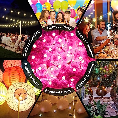 Image of Pink LED Balloon Lights, 100pcs Mini Round Balls Lights Long Standby Time Flash Ball Lights for Balloon Paper Lantern LED Ball Lamp Waterproof Tiny Led Light for Birthday Party Christmas Decoration
