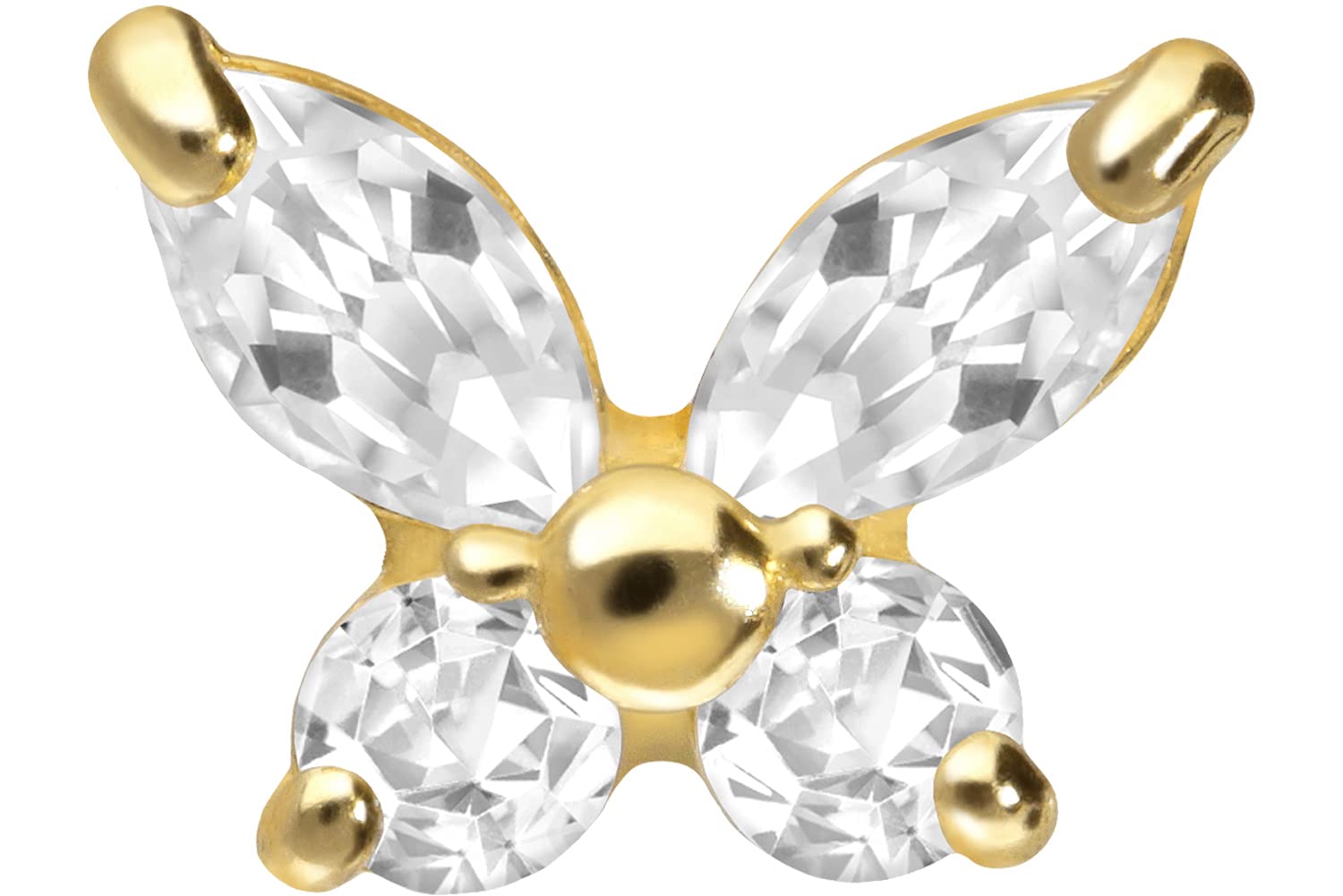 PIERCINGLINE 750er GOLD Nasenpiercing Spirale | 18 KARAT | SCHMETTERLING mit KRISTALL | Piercing Nase Stecker | Farbauswahl