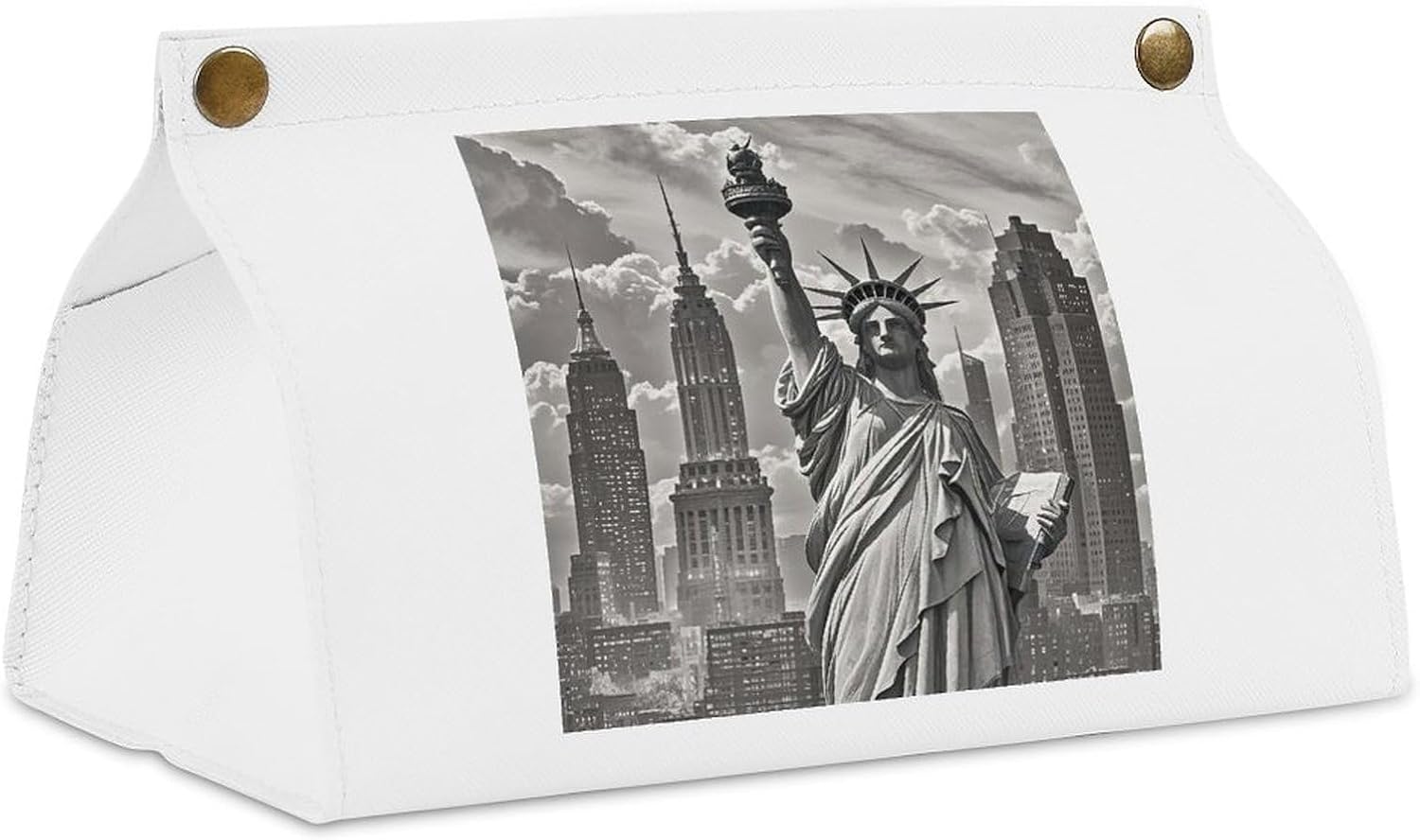Decorative PU Tissue Paper Holder Statu of Liberty Printed Tissue Box Cover Napkin Tissues Organizer Home Decor for Bathroom Night Stands Desk Car Dining Table