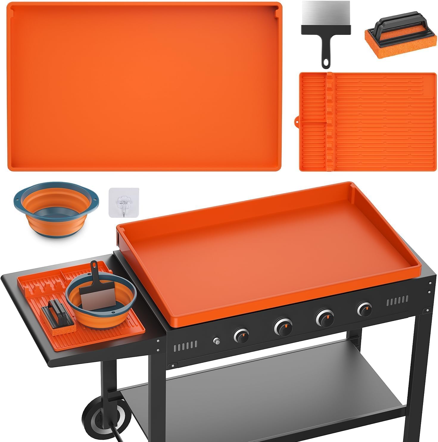 Silicone Griddle Cover Set for Blackstone 36" with 16" Blackstone Griddle Accessories, Cleaning Brush | Heavy Duty Food-Grade Grill Mats Accessories | All Season Protection from Dirt Rust​