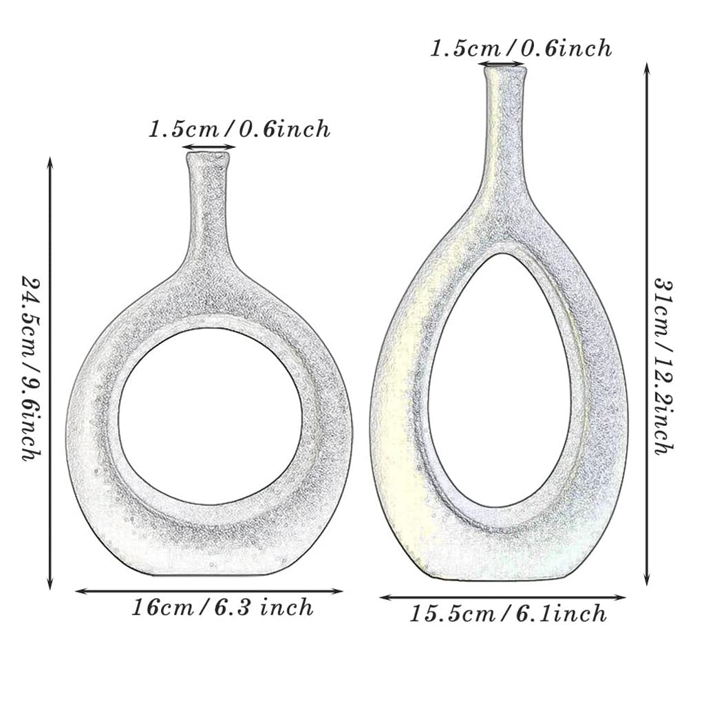 Modernes weißes Keramik-Vasen-Set aus 2 Stück für Dekoration, hohle geometrische Blumenvasen als Tischdekoration, dekorative Tischvase für Wohnzimmer, Zuhause, Kamin, Küche, Hochzeit White