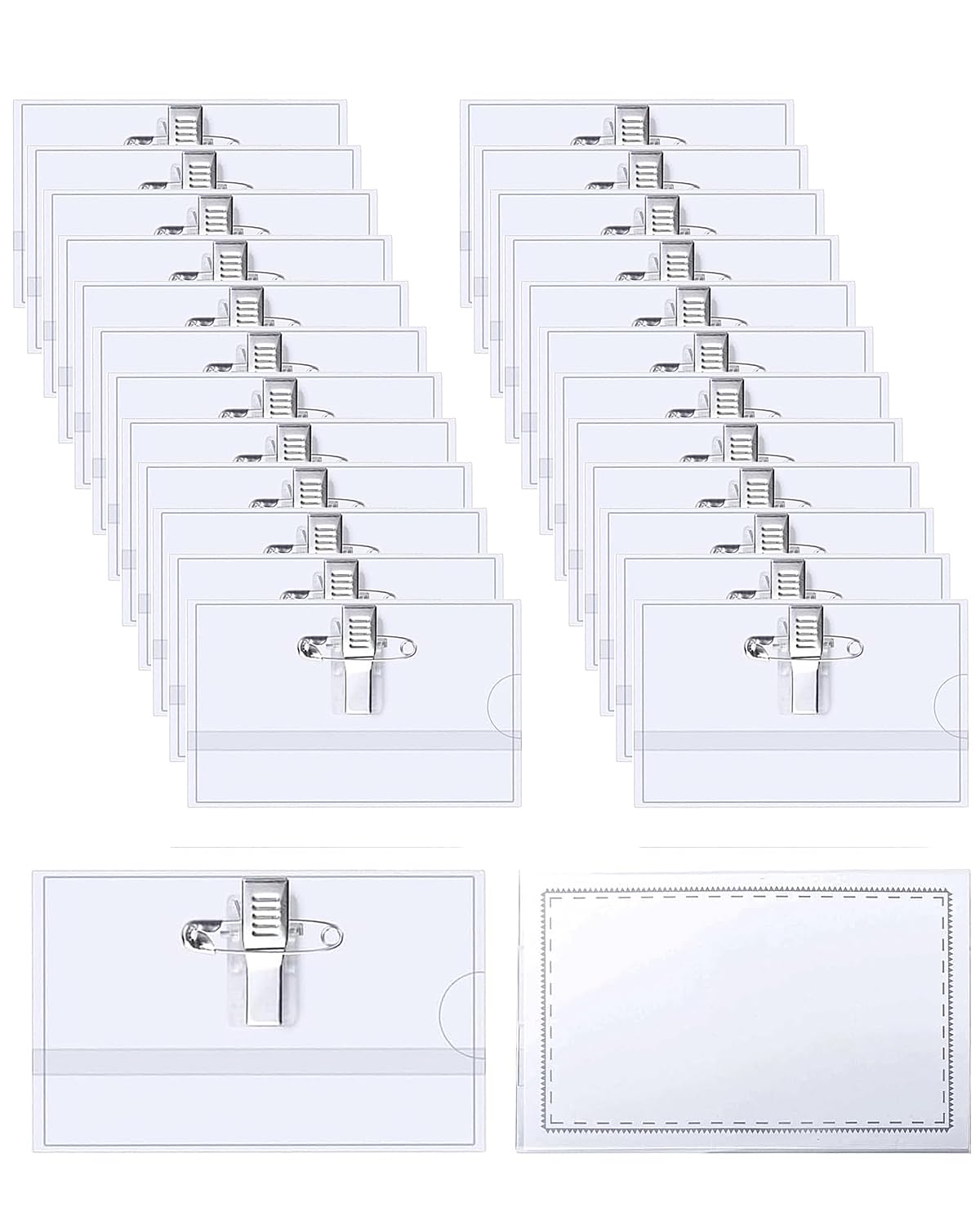 Porta Badge in Plastica Trasparente 90mm x 56mm Clip Orizzontale 24 Pezzi