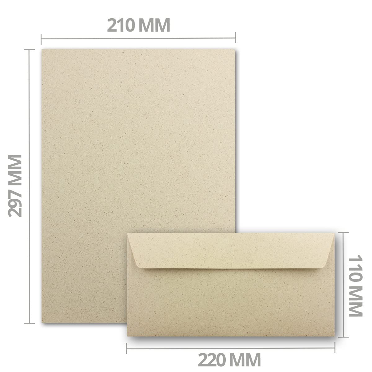 150x ÖKO Briefpapier DIN A4 mit Briefumschlägen Haftklebung DIN Lang aus Graspapier - Recycling Papier 120 g/m² - Umwelt Bastelpapier für Einladungen oder Briefpost - Glüxx Agent