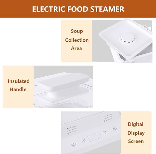 Miniatura 7 de Máquina de calentamiento eléctrica de 22 litros con estante de vapor de 3 capas, olla de vapor antiadherente con pantalla y cubierta superior