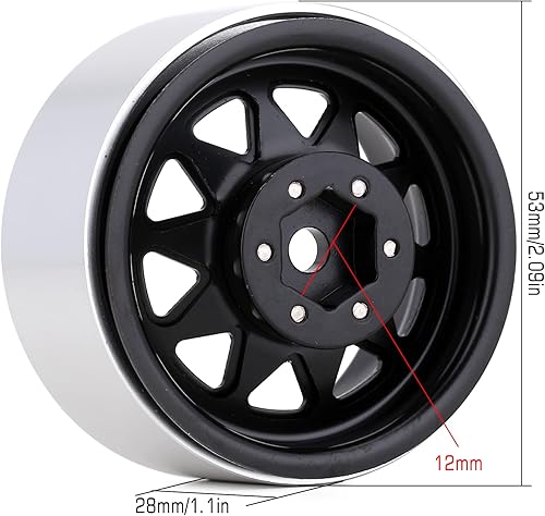 Miniatura 2 de INJORA 1.9 Beadlock Rueda Rim Hub 4pcs llantas de metal para 1/10 RC Crawler Car TRX4 Axial SCX10 90046 SCX10 Pro (negro)