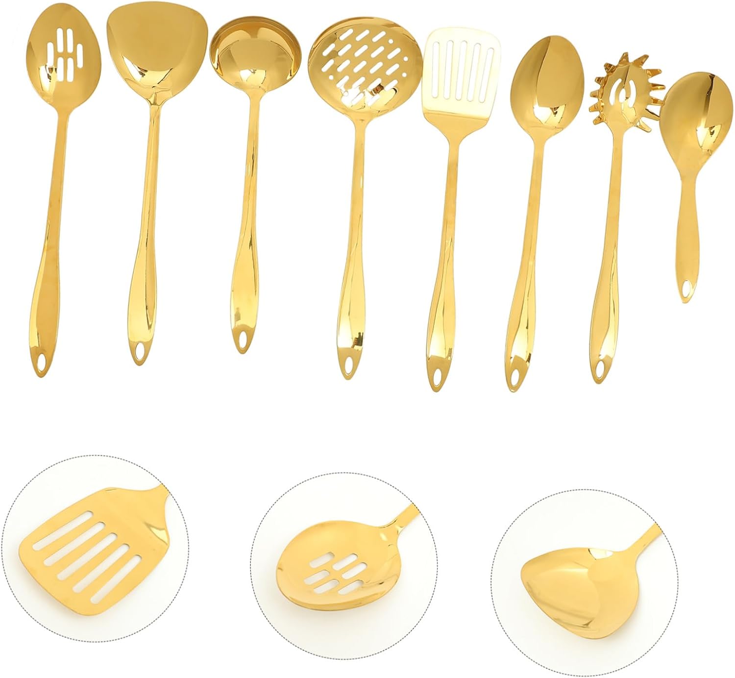 Heat Resistant Stainless Steel Cooking Utensil Set Non-stick Spatula Scoop Kitchen Tools for Frying Stir-frying Braising and Grilling