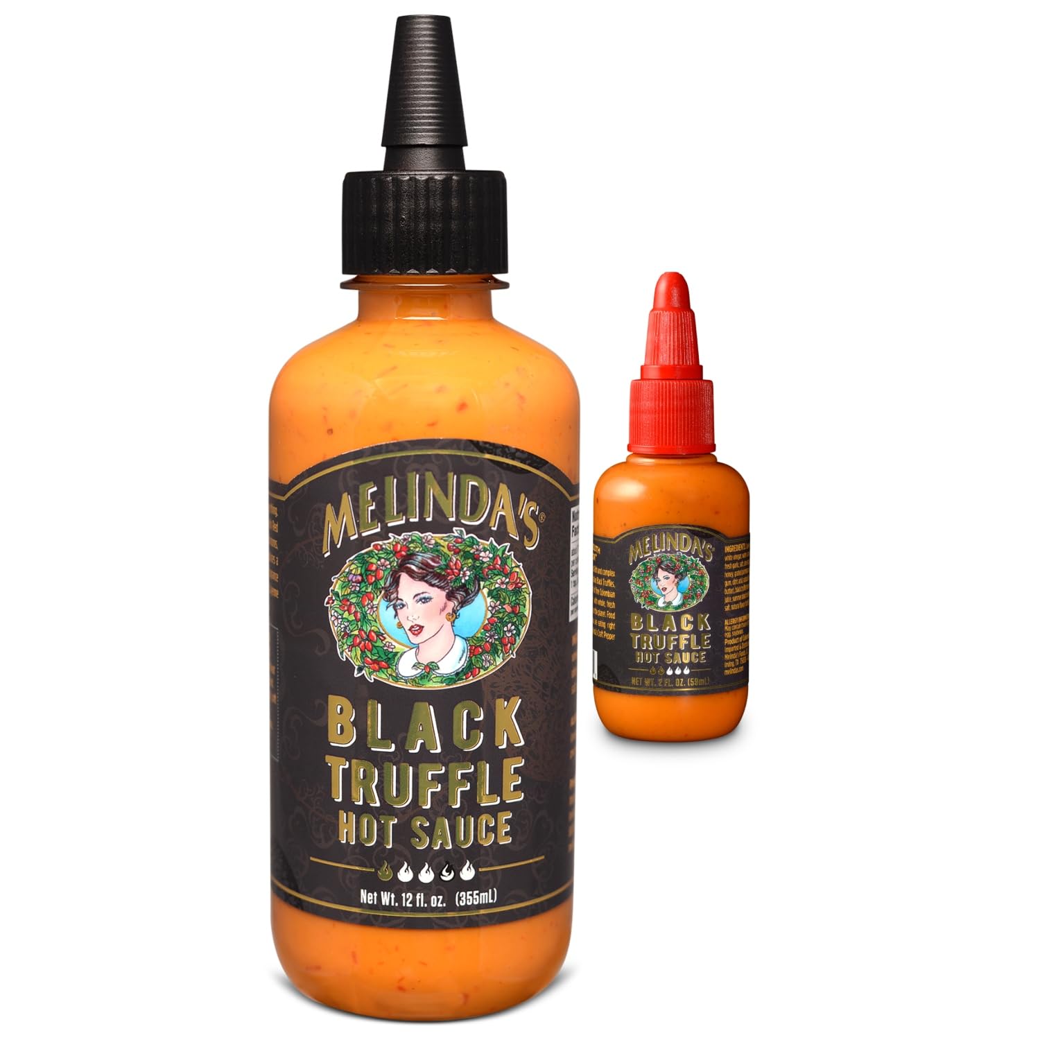 Melinda’s Black Truffle Hot Sauce - Gourmet Truffle Hot Sauce Made with Fresh Ingredients, Italian Black Truffles, Cayenne Peppers, Garlic & Colombian Honey - Keto, No Sugar, No Carbs -12 oz, 1 Pack