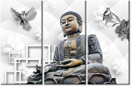 Vista 138 de TUMOVO Wall Art for Living Room Buddha Sculpture Flower Paintings Canvas Wall Art 3 Panel Wall Art Canvas Artwork Wall Decor Large Wall Decor Canvas