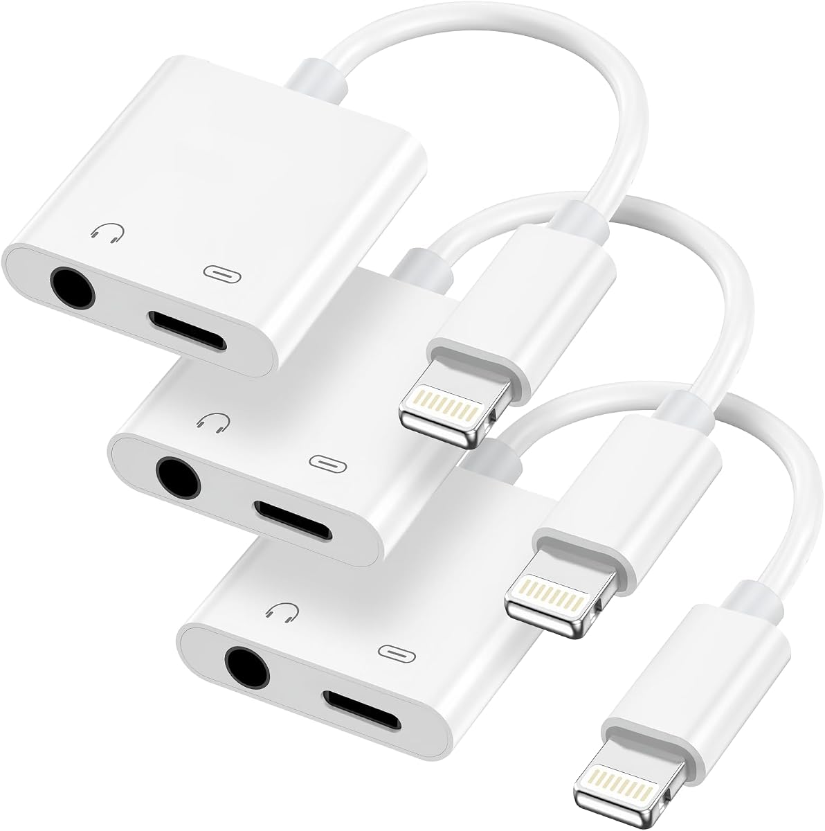 [MFi Certified] 2-in-1 Lightning to 3.5mm Audio & Charger Splitter for Headphones & Fast Charge, Compatible with iPhone 14/13/12/11/X/8/iPad - Car AUX, Gaming, Live Streaming, Work & Travel (3, White)